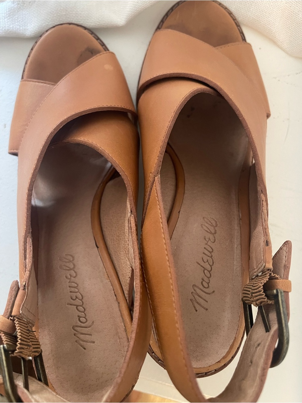 Madewell Cognac Leather Crisscross Slingback Heels - Picture 9 of 10